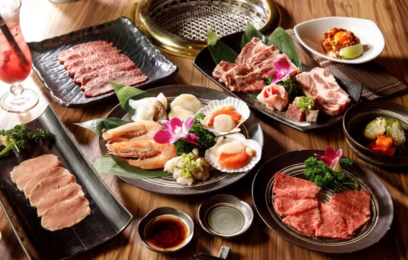 Meat, shrimp, seafood, cuts