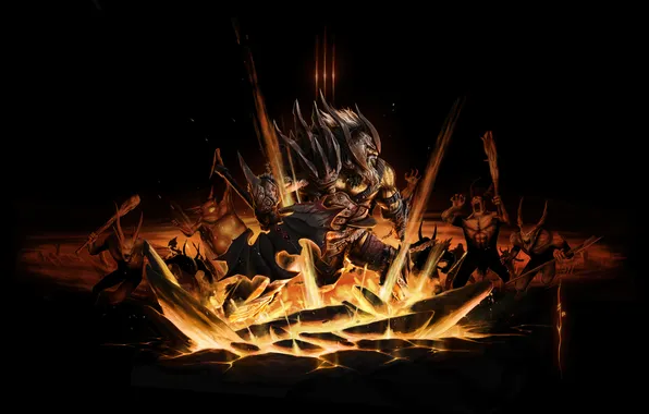 Picture fire, armor, art, blow, demons, axes, diablo 3, barbarian