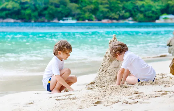 Sand, sea, beach, children, beach, friends, coast, boys