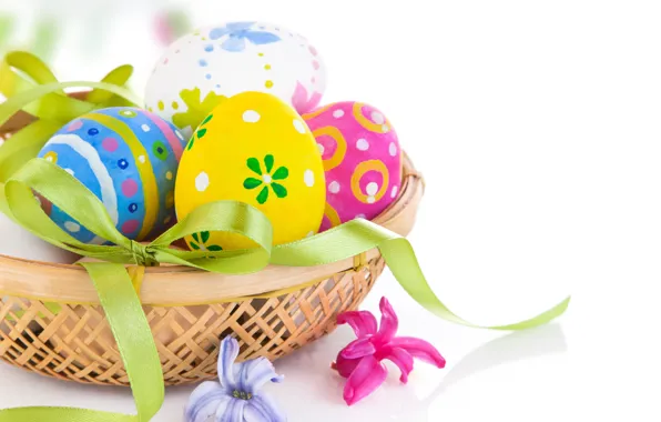 Picture holiday, basket, eggs, Easter, bow, Easter, egg