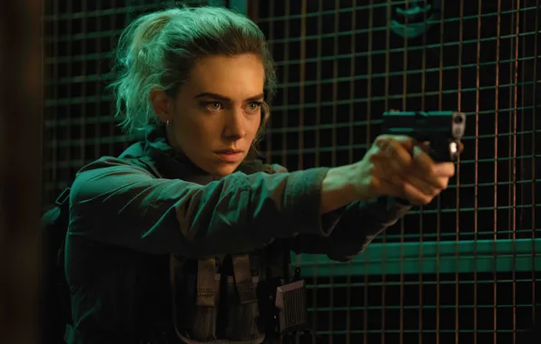 Girl, gun, the film, frame, blonde, action, Vanessa Kirby, Vanessa Kirby