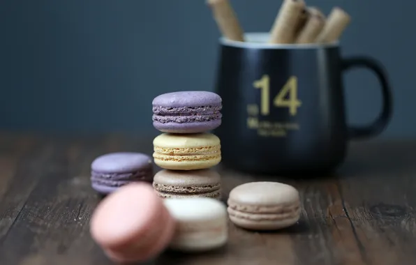 Picture mug, cream, cakes, macaron, macaroons