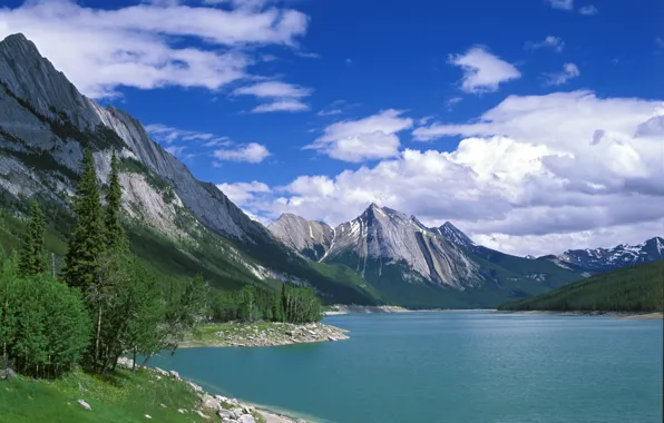 Water, trees, mountains, nature, lake, landscapes, beauty, Canada