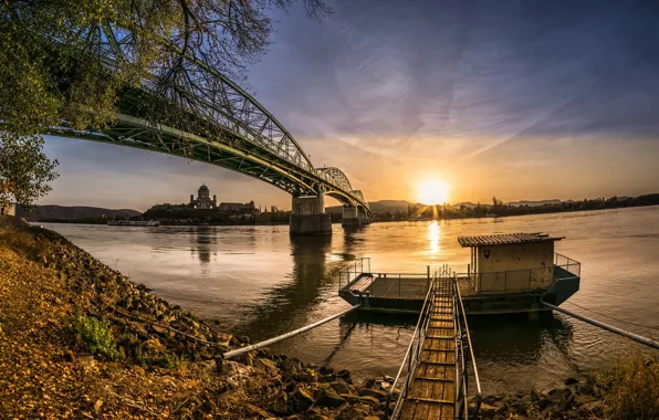 Picture sunset, bridge, river