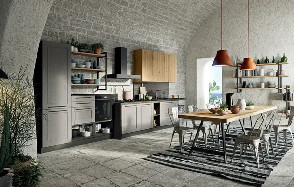 Style, Villa, interior, Italy, kitchen, dining room, dining area, Italian design