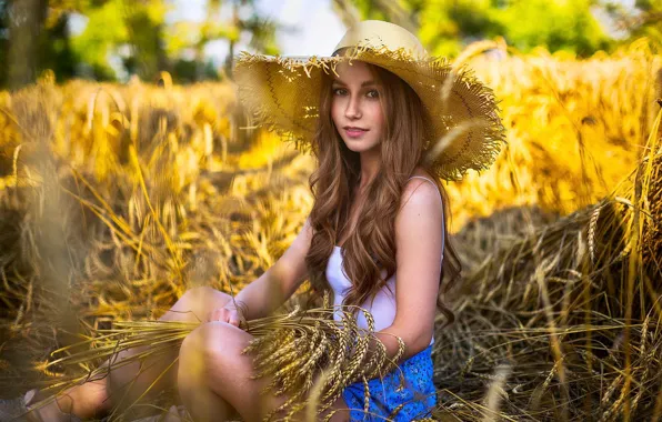 Look, girl, smile, hat, sitting, Nikita Zavgorodnii
