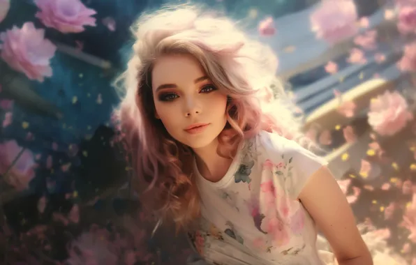 Girl, face, image, digital art, AI art, neural network, the art of artificial intelligence