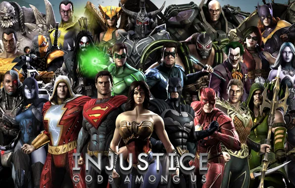Wonder Woman, Batman, Joker, Green Lantern, Superman, Green Arrow, Lex Luthor, Bane