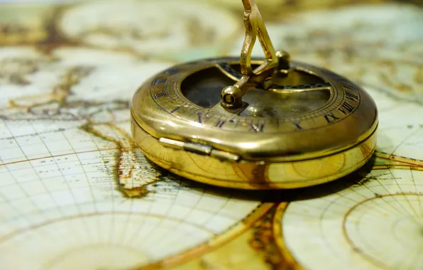 Map, compass, closeup, Navigator