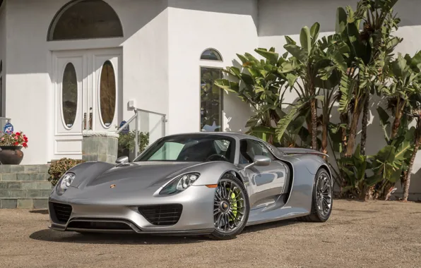 Picture car, silver, porsche, 918, super