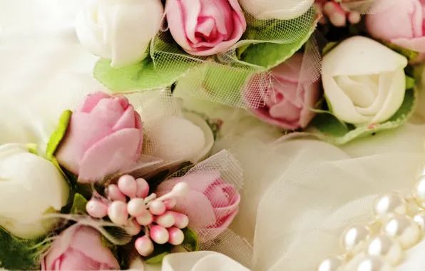 Flowers, roses, bouquet, gentle, white, buds, pink, bouquet