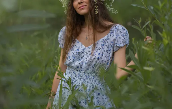 Girl, nature, model, wreath, long hair, Tatyana Shepeleva