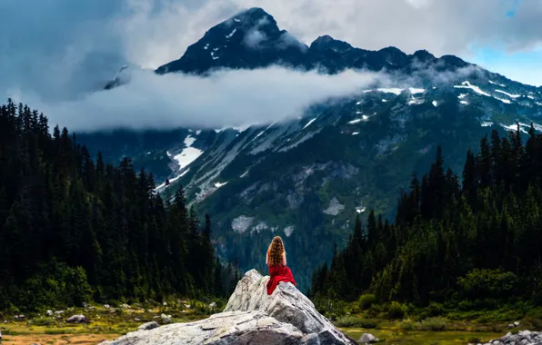Picture girl, landscape, mountains, Lizzy Gadd, Listen to the Mountains