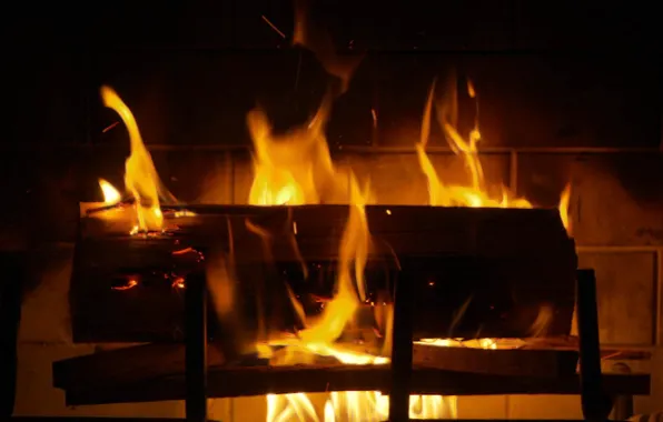 Fire, flame, fireplace, hearth, log