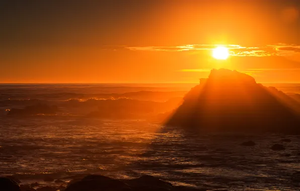 Picture landscape, sunset, the ocean, rocks, Oregon, Cape Arago