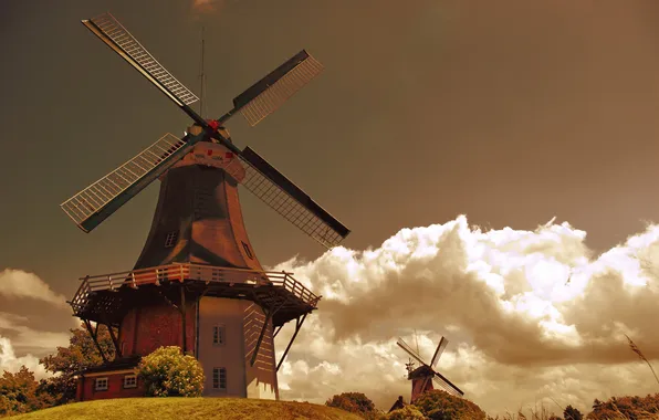 Clouds, mill, Holland