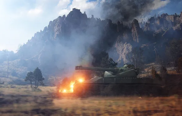 Picture field, fire, France, tank, tanks, France, WoT, World of tanks