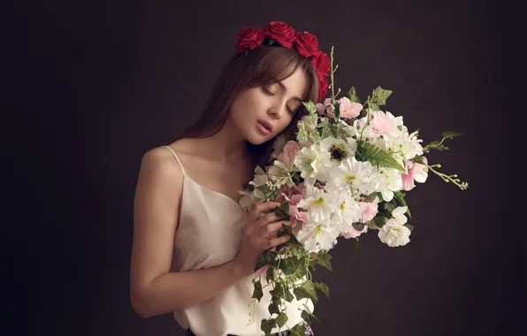 Flowers, background, mood, roses, bouquet, wreath, Valeria, Eugene Sibirev