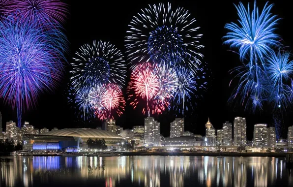 Night, The city, Fireworks