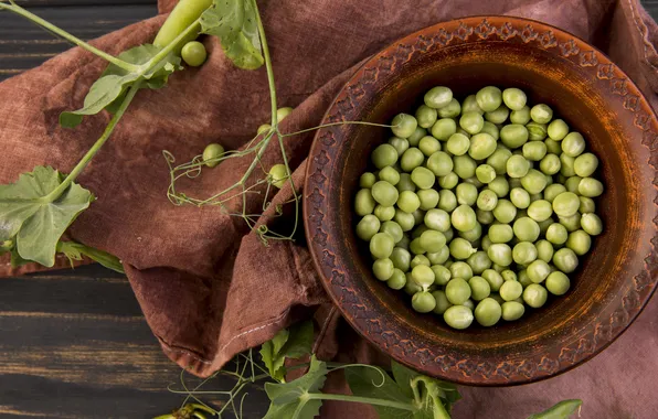 Table, peas, green peas, green peas, young green peas
