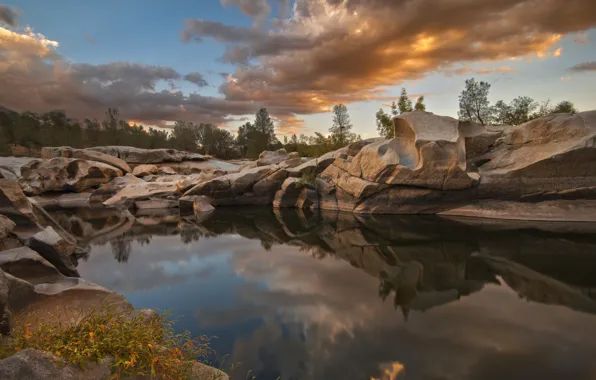 Picture nature, lake, stones, USA, lake isabella, Kern River Valley