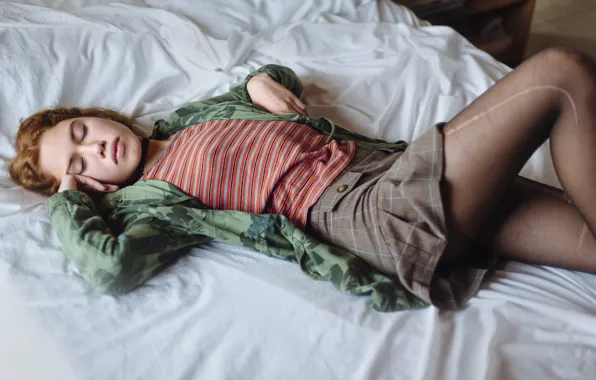Girl, stay, model, bed, sleeping, legs, beauty