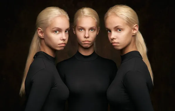 Portrait, sisters, three girls, triplets, Alexander Vinogradov, Natasha Mironenko, Irina Mironenko, Tanya Mironenko