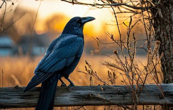 Sunset, Field, Raven, Autumn, Bird, Crow, 2025, The Black Bird