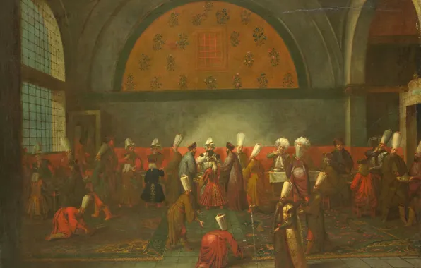 Oil, interior, picture, canvas, Jean-baht van Moore could, The food offered to the Ambassador on …