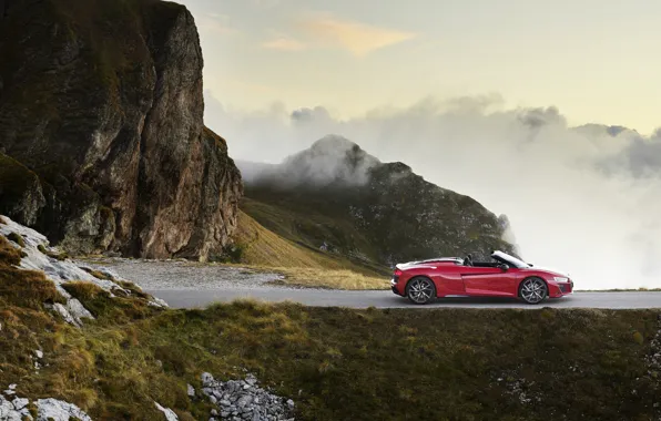 Mountains, Audi, the evening, Audi R8, side view, Spyder, V10, 2020
