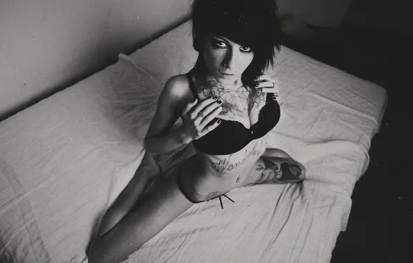 Chest, look, girl, sexy, passion, tattoo, scratches, touch
