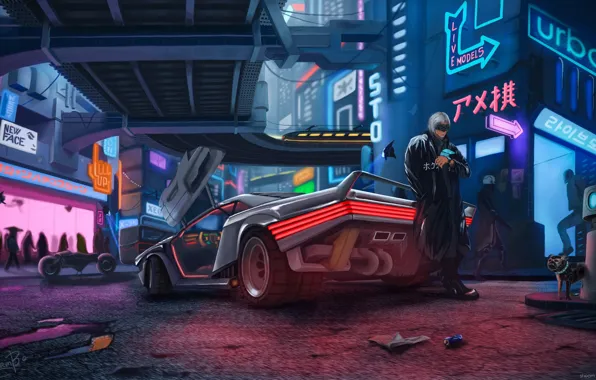 Machine, the city, people, cyberpunk, Cyberpunk 2077