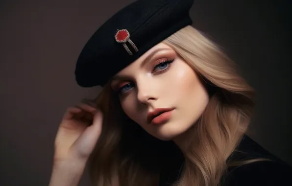 Girl, portrait, blonde, cap, AI art, neural network