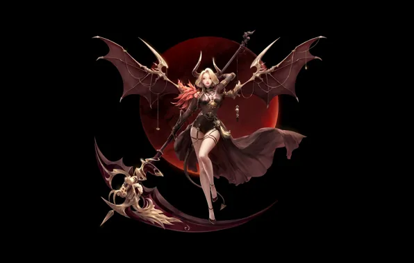 Girl, The moon, Style, Girl, Wings, Moon, The demon, Fantasy