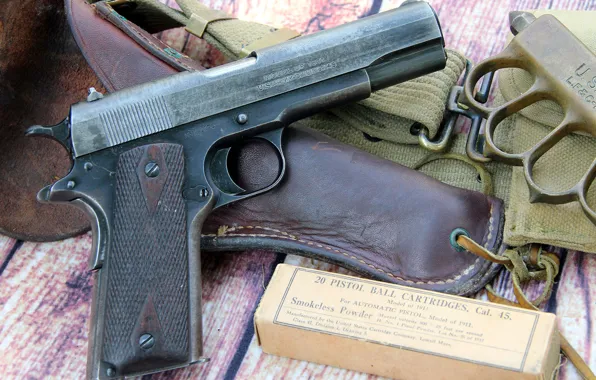 Gun, box, knife, model, holster, M1911, Colt, self-loading
