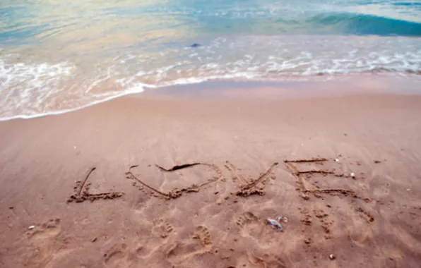 Sand, sea, beach, love, heart, love, beach, sea