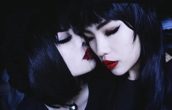 Picture close-up, girls, red lips, wylon to hayashi