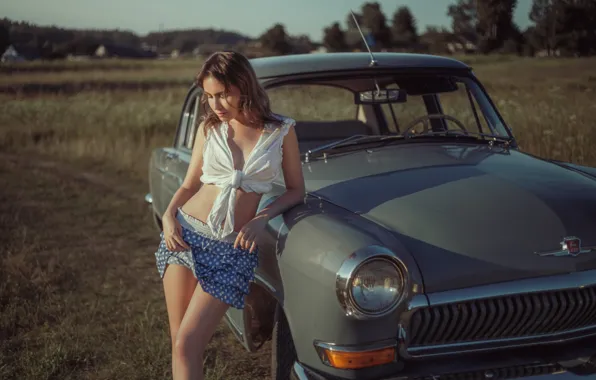 Machine, girl, nature, skirt, brown hair, top, Zhodik Serge
