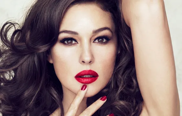 Hair, lips, red, Monica Bellucci, nails