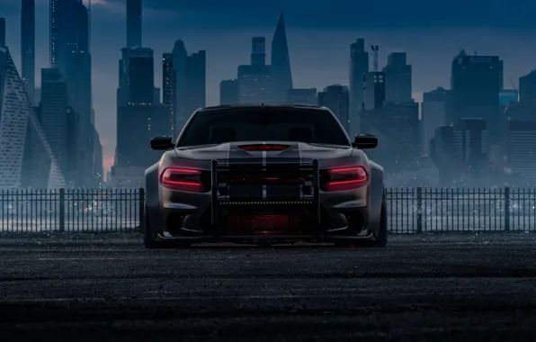 Picture car, city, dodge, buildings, dodge charger srt hellcat