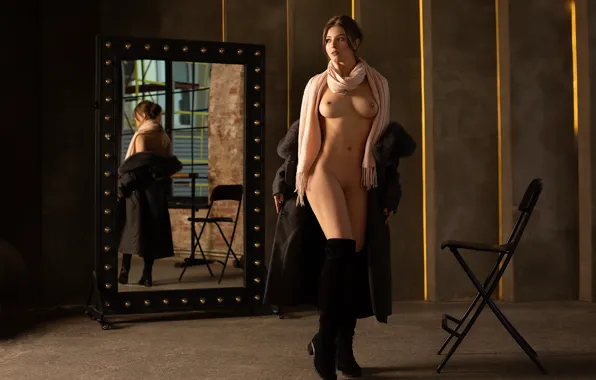 Chest, sexy, pose, reflection, model, naked, body, boots