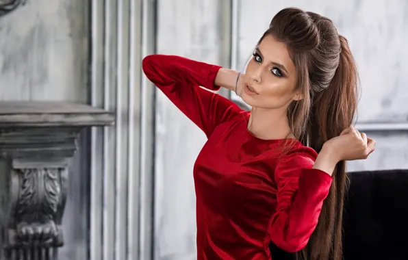 Look, girl, pose, portrait, makeup, dress, hairstyle, brown hair