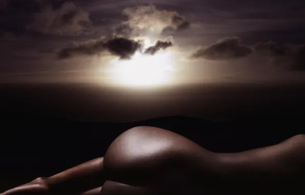Sea, sunset, figure