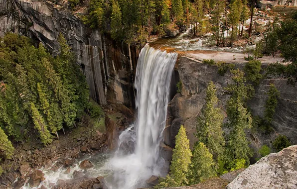 Picture mountains, river, waterfall