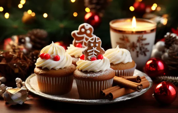 Balls, lights, berries, table, toys, candle, men, candles