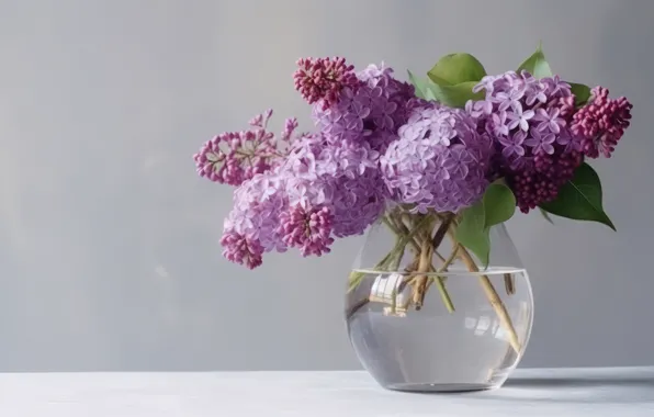 Flowers, bouquet, spring, vase, lilac, AI art, neural network
