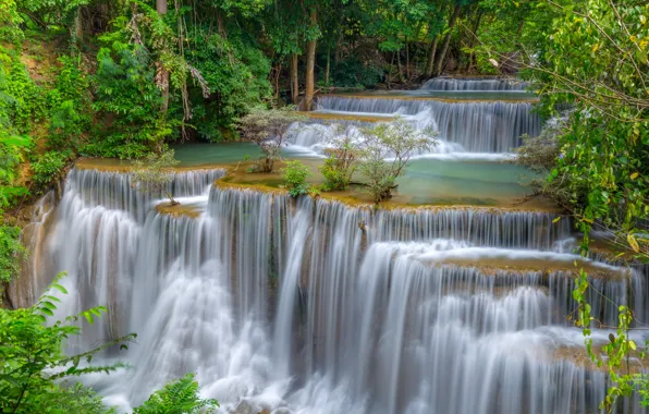 Forest, landscape, river, rocks, waterfall, summer, Thailand, forest