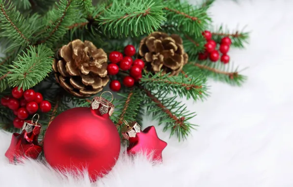 Picture stars, red, berries, holiday, tree, new year, ball, Christmas
