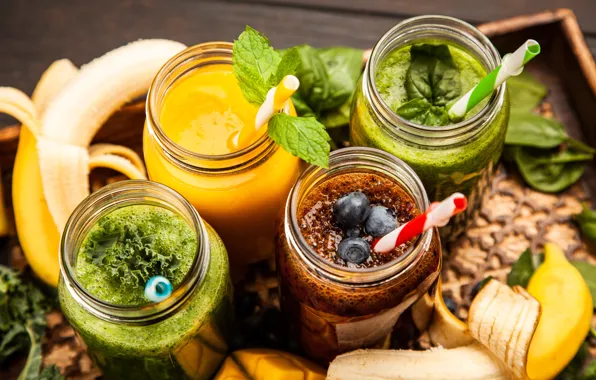 Berries, Breakfast, bananas, fruit, vegetables, fresh, smoothies, spinach