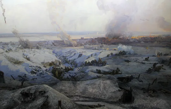 Winter, Snow, Aircraft, War, Panorama, Picture, Soldiers, Fragment